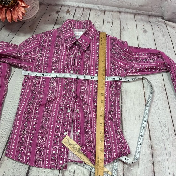 girls panhandle western pearl snap shirt sz medium 100% cotton cowgirl pink - Picture 5 of 5